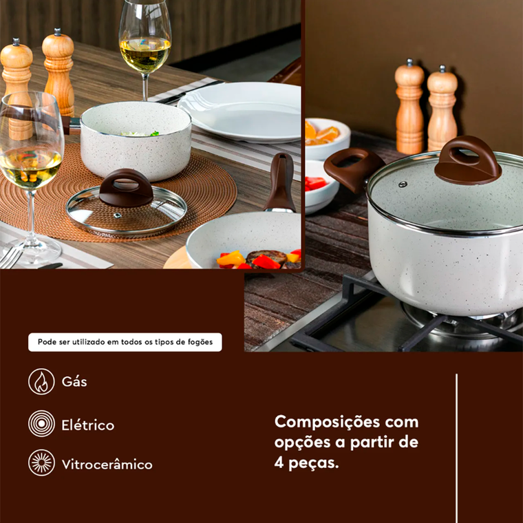 Jogo de Panelas 6 Peças C.L Smart Plus Vanilla Antiaderente Brinox 