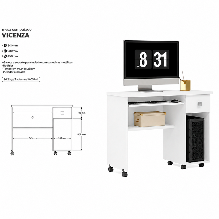 Mesa Computador Vicenza Branco Lukaliam