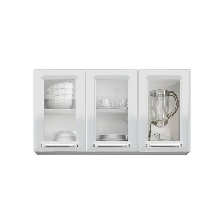 Armário Aéreo de Cozinha Branco 3 Portas com Vidro Luce Itatiaia