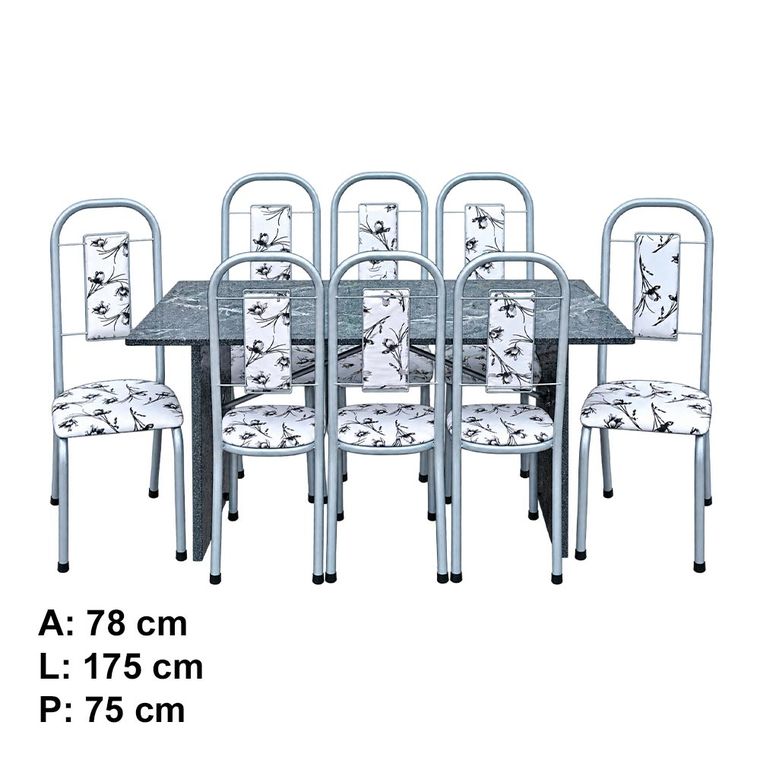 Mesa 8 Cadeiras Paris N39 Granito Luxo Aço Coelho