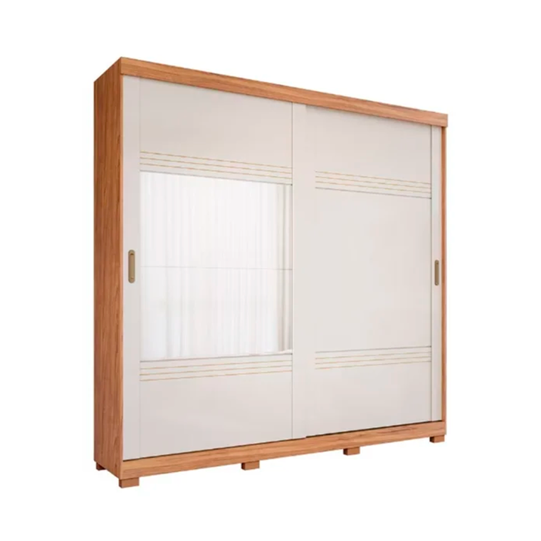 Roupeiro 2P Blumenau Slide com 2 Kits Espelhos e Kit 8 Pes Retangular Menor Branco Panan