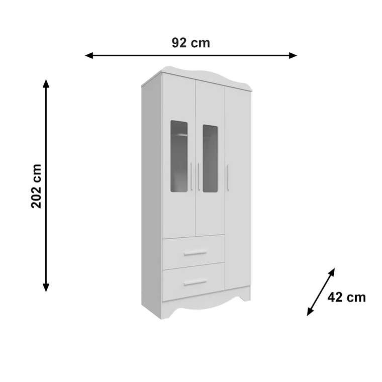 Roupeiro Clara 3 Portas Plus Branco Brilho Peroba 