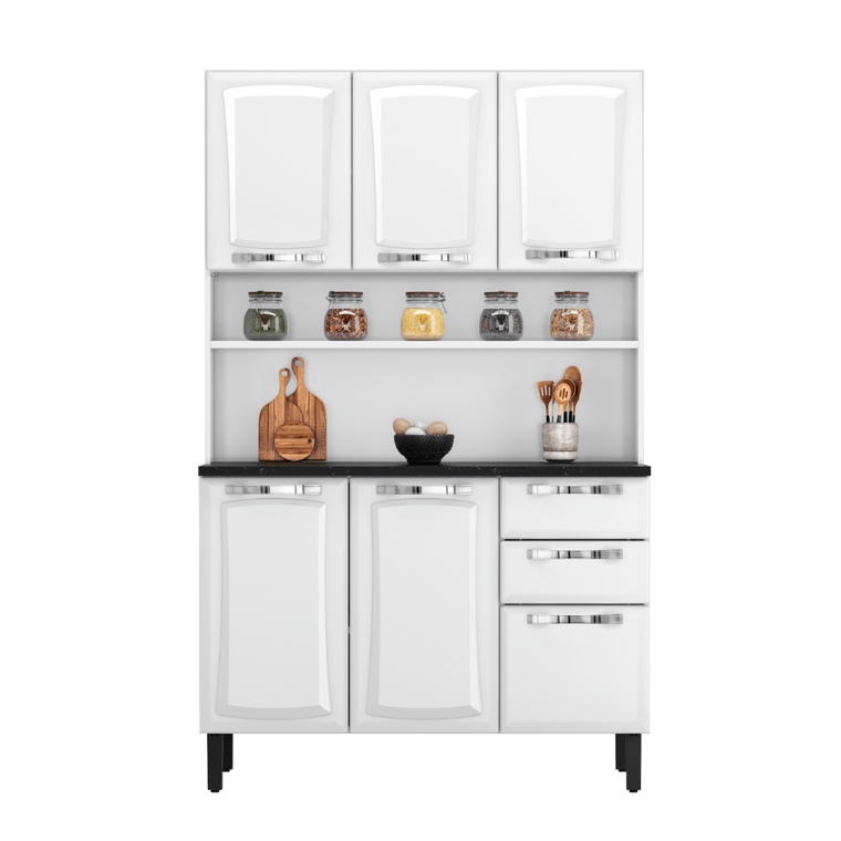Armário kit de Cozinha Compacta Branco 120 em Aço 6 Portas 2 Gavetas Pratika Itatiaia