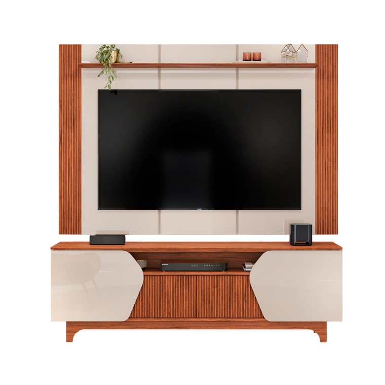 Bancada Com Painel Helo Off White/Freijo Dj Moveis