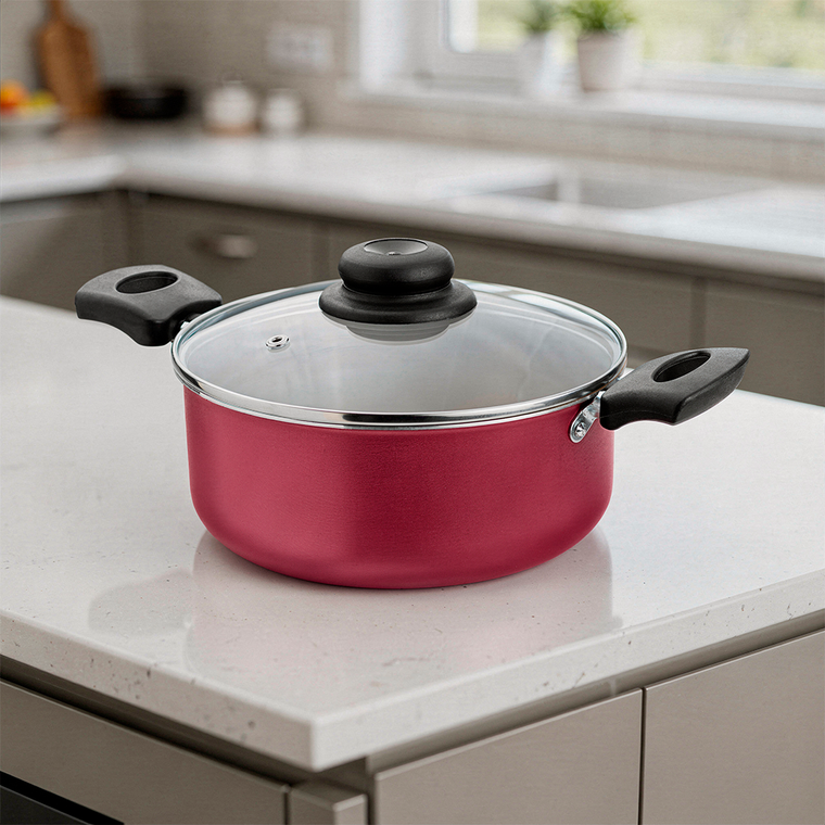 Caçarola 18/000327 com Tampa de Vidro Cereja/Creme Única Luz