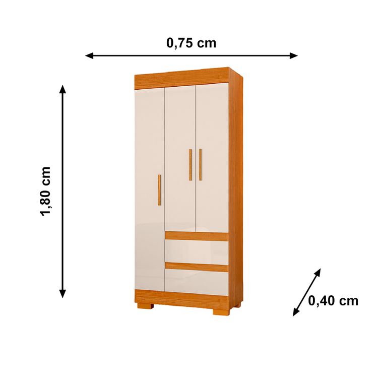Roupeiro Maya 3P MDP Cinamomo/Off White ACP Moveis
