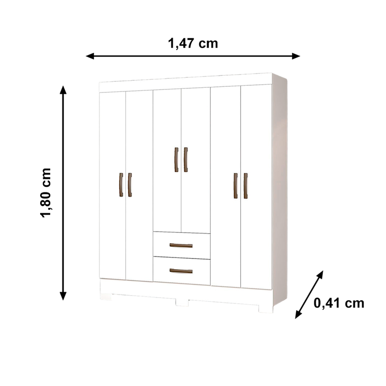 Roupeiro 6 Portas Olimpio com Pé Branco Josan