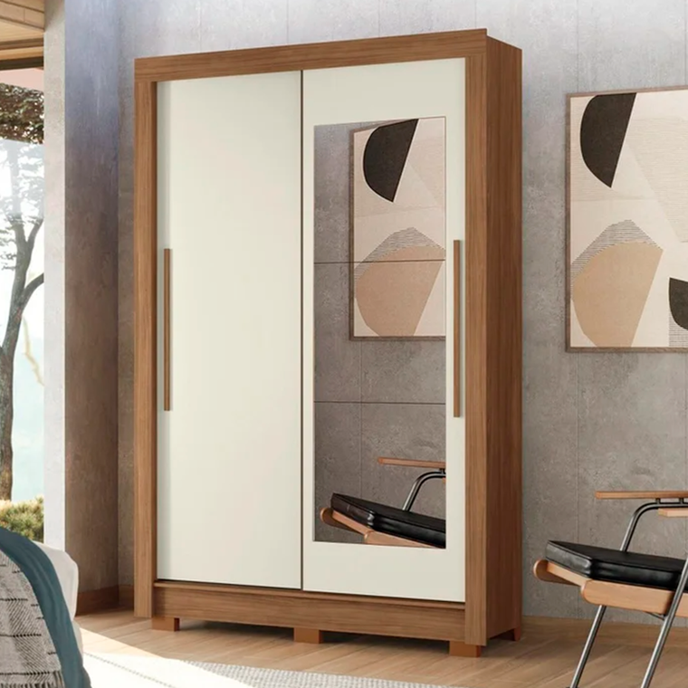 Roupeiro 2 Portas Apollo com Pé com Espelho Cinamomo-Cinamomo/Off White Josan