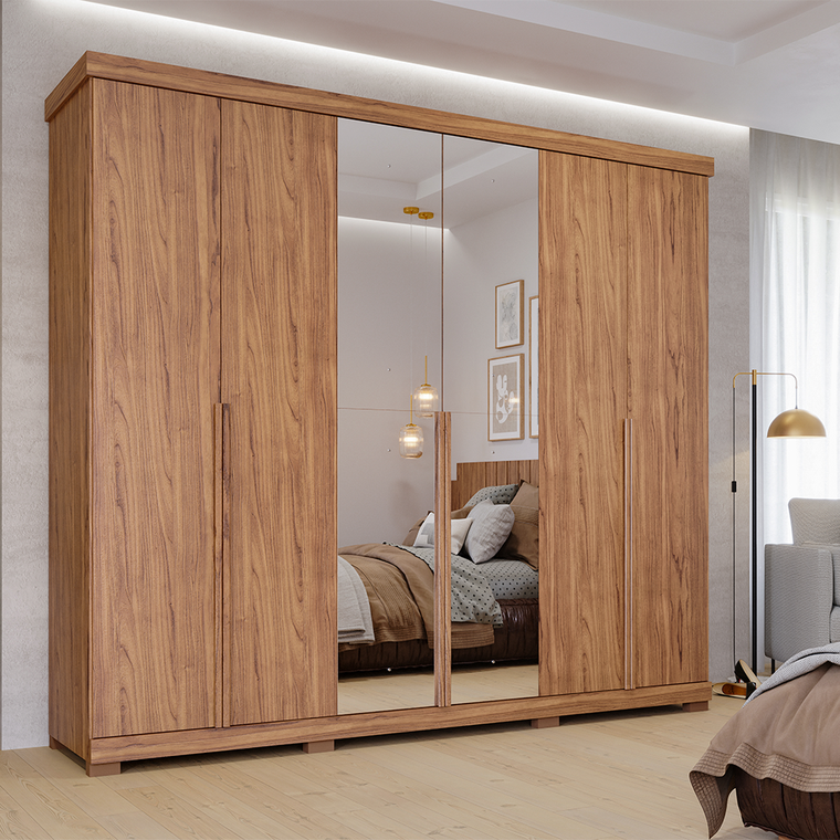 Roupeiro 6P Guarapari Com Kit Espelhos E Kit 8 Pes Retangular Menor Cinamomo Panan