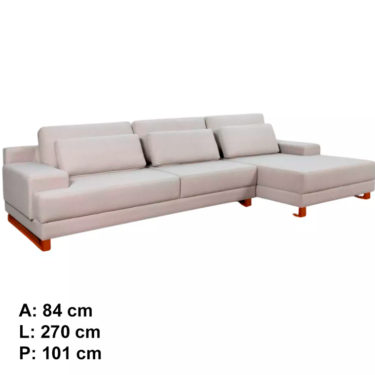 Sofa Lisboa Chaise Mad Tecido GR Cinza Estofados Primor