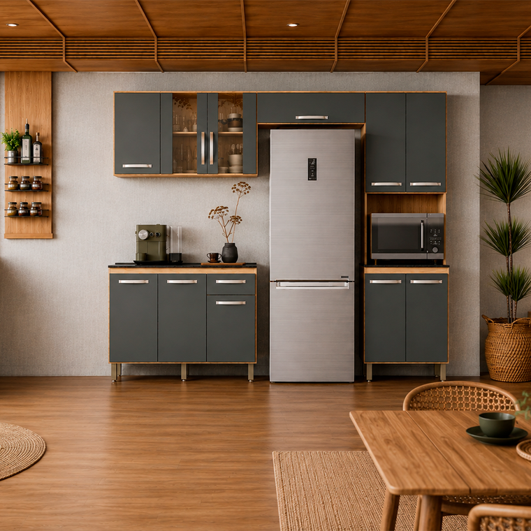 Kit Cozinha Fit+Balcão Fit Freijo/Chumbo Nicioli