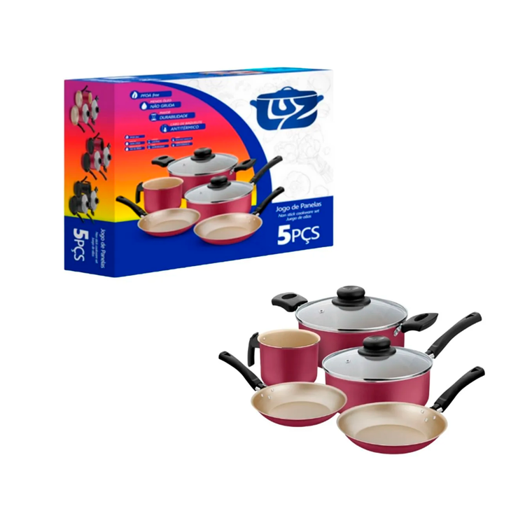 Kit Panelas Clarity 5 Peças Cereja/Creme Única Luz