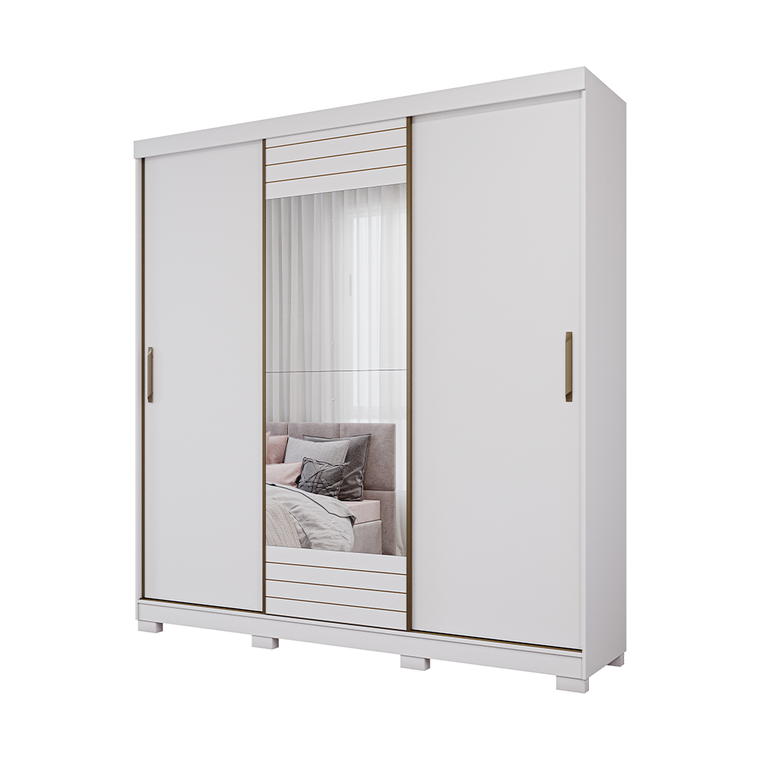 Roupeiro 3P Buzios Slide Glass Branco Panan