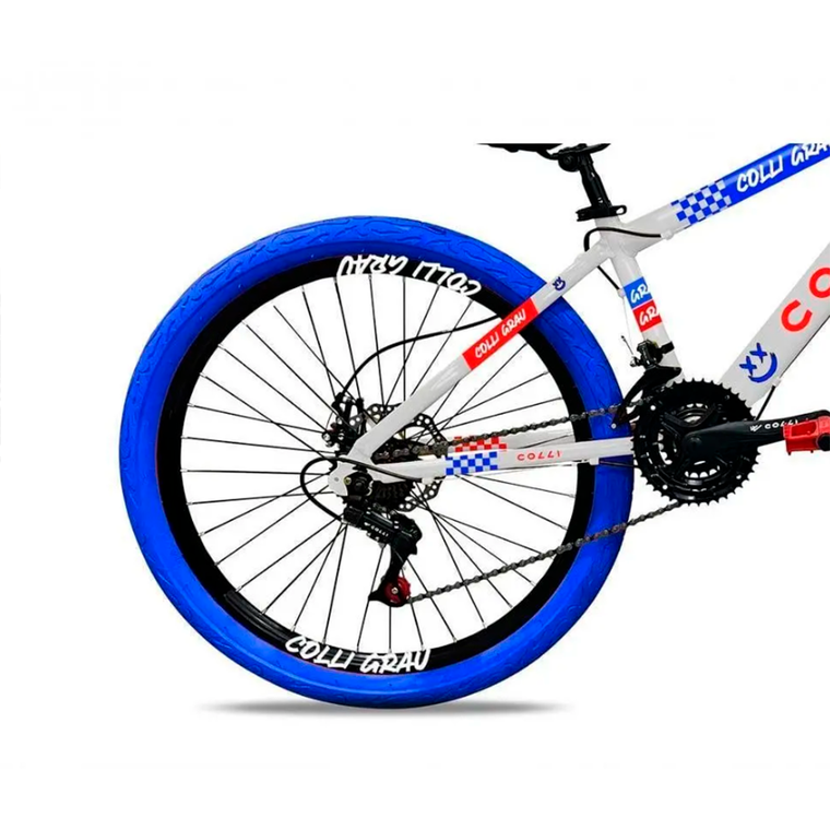 Bicicleta Aro 26 Grau F/DISCO 21V Branco Com Vermelho/Azul Colli