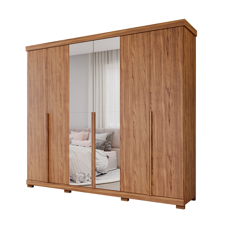 Roupeiro 6P Guarapari Com Kit Espelhos E Kit 8 Pes Retangular Menor Cinamomo Panan