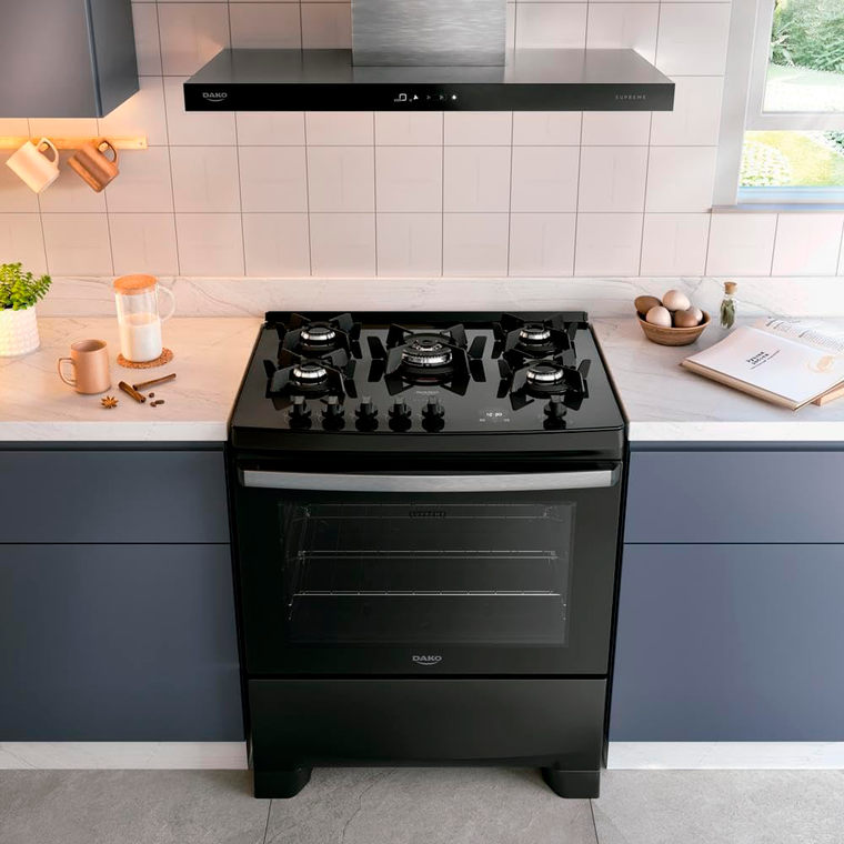 Fogão 5B Supreme Glass Preto Dako/Atlas