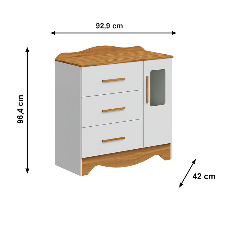 Comoda 1P Clara Plus Branco Brilho/Amendoa Peroba