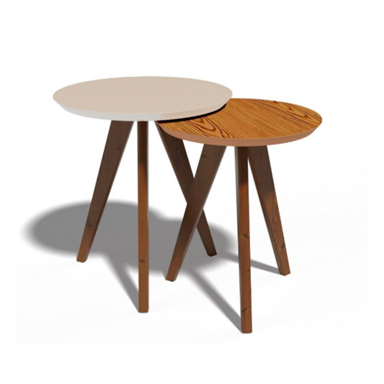 Conjunto Mesa Classic Lateral Redonda Off White Nature Imcal