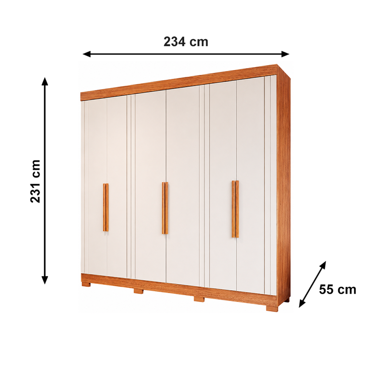 Roupeiro Cecilia 6 Portas com 8 Pés Retangular menor Cinamomo/Off White Panan