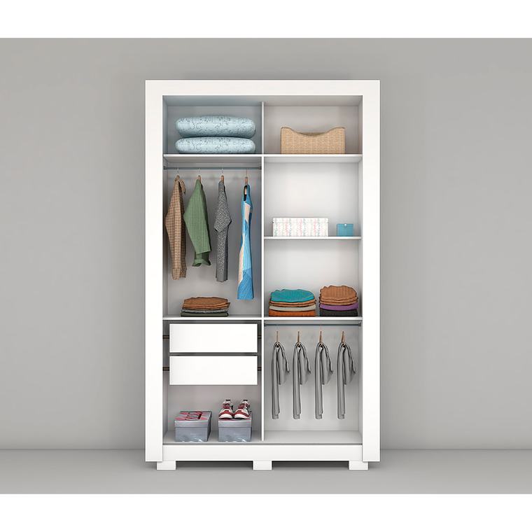 Roupeiro 2 Portas Apollo com Pés e com Espelho Branco Josan