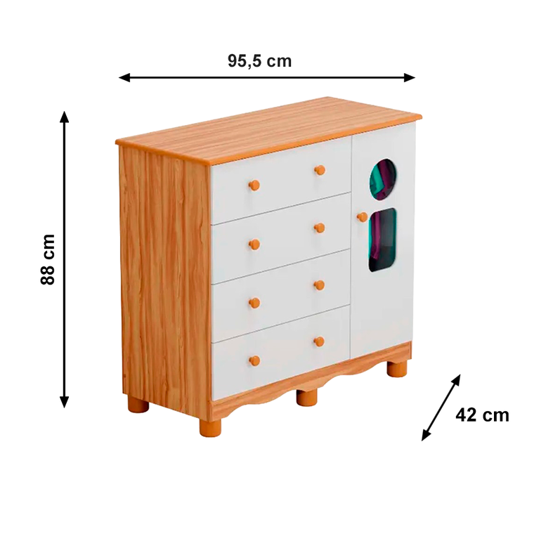 Comoda 1P Tedy New Branco Brilho/Amendoa Peroba