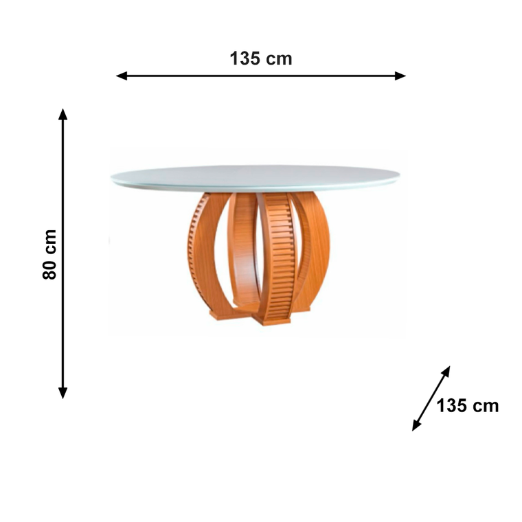 Mesa 6C Zara 1,35X1,35 Red VD 4mm Red C/Vidro Off White 4mm Castanho Cinamomo Laka Off White LJ Moveis