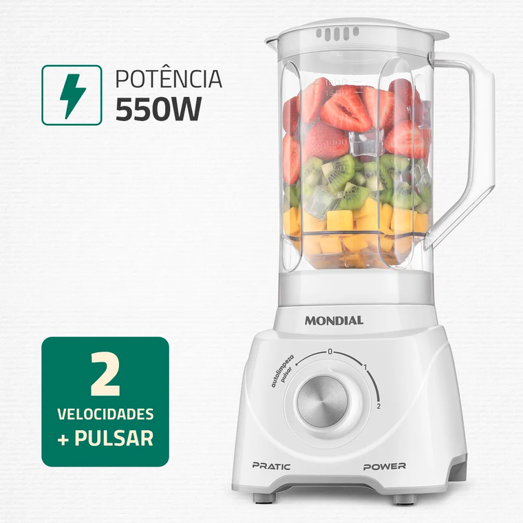 Liquidificador 2V L-97 Pratic Power Branco Mondial