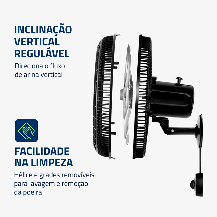 Ventilador De Parede 40CM VTX-40P-8P Preto/Prata Mondial