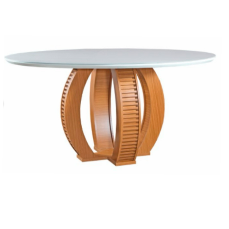 Mesa 6C Zara 1,35X1,35 Red VD 4mm Red C/Vidro Off White 4mm Castanho Cinamomo Laka Off White LJ Moveis