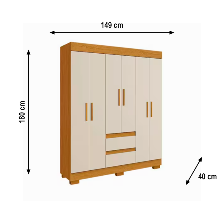 Roupeiro Maya 6 Portas MDP Cinamomo/ Off White ACP Moveis
