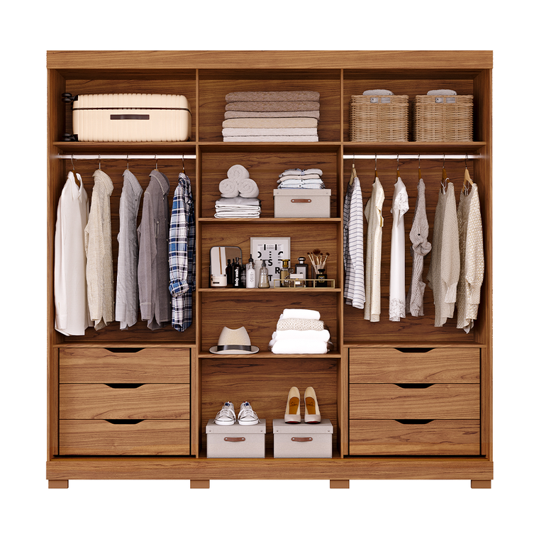 Roupeiro 6P Cecilia Com Kit 4 Espelhos E Kit 8 Pes Retangular Menor Cinamomo Panan