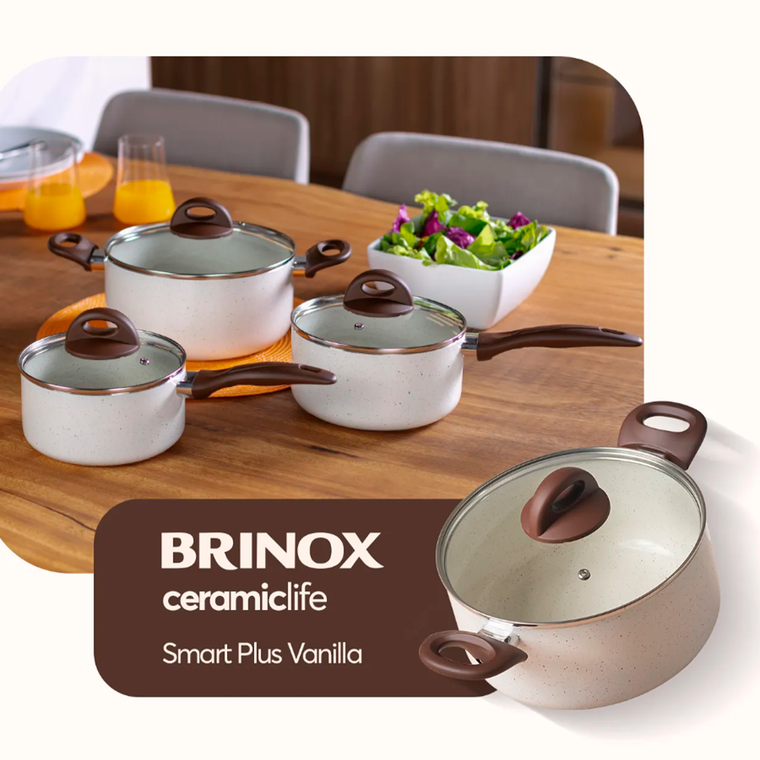 Jogo Panelas 5 Peças Smart Plus Antiaderente Vanilla Brinox 