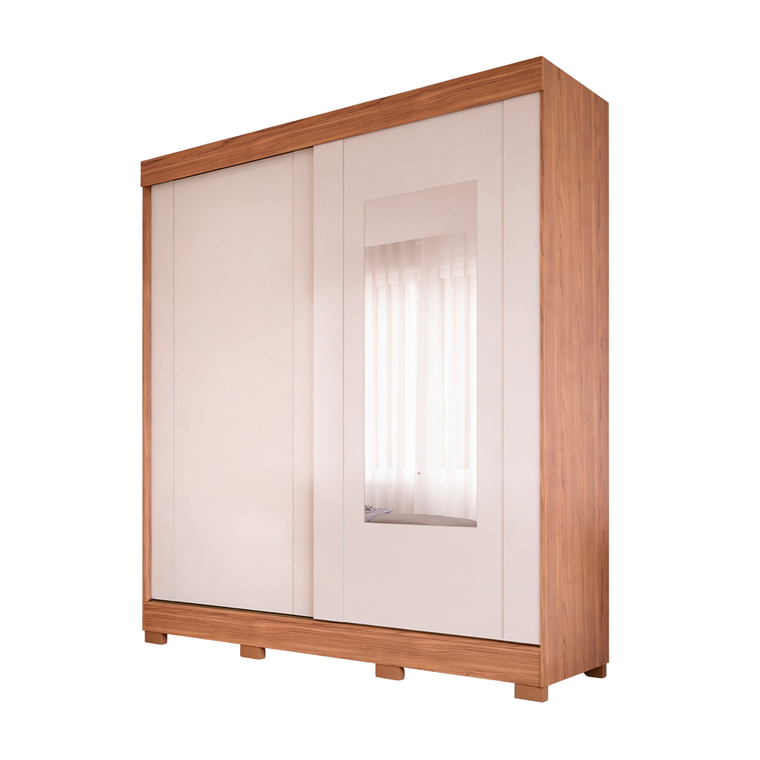 Roupeiro Ilheus 2 Portas Slide com Espelho Cinamomo/Off White Panan