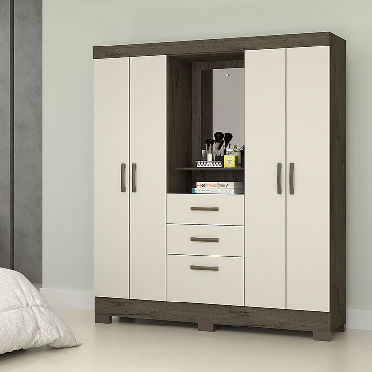 Roupeiro Mirabilis com Pés e Espelho Amendoa Josan