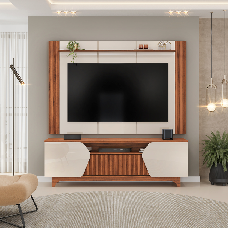 Bancada Com Painel Helo Off White/Freijo Dj Moveis