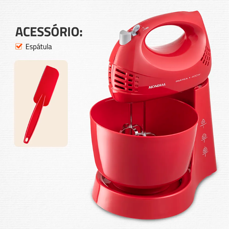 Batedeira 3V B-45 2 Tigelas 400W Vermelho/Inox Mondial