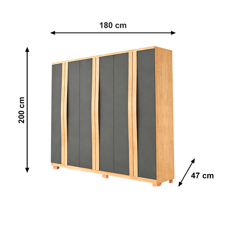 Roupeiro Grecia 6 Portas com Pés Nature/Grafite Rufato