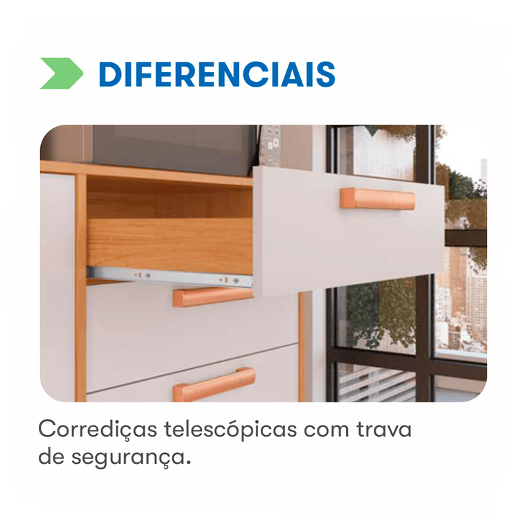 Balcão de Cozinha Nápoles 3 Portas e 2 Gavetas Cinamomo/Off White Itatiaia