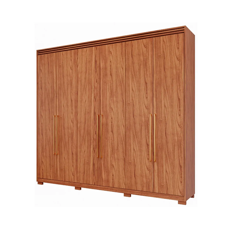 Roupeiro Aurora 6 Portas com DIvisão Giratorio Espelho 8 Pés Retangular Cinamomo/Grafiato Panan