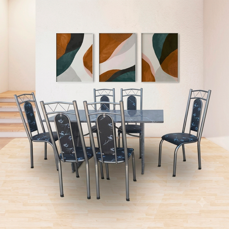 Mesa Paris 6 Cadeiras N 39 GR Luxo PTM/Preto IS Aço Coelho