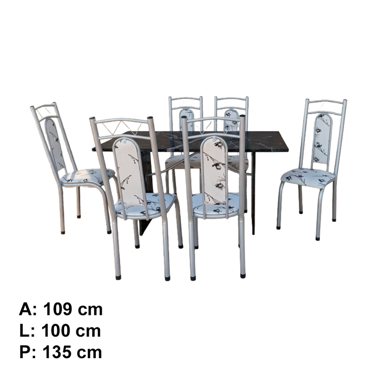 Mesa Paris 6 Cadeiras N 39 GR  Luxo BRM/Branco CI Aço Coelho