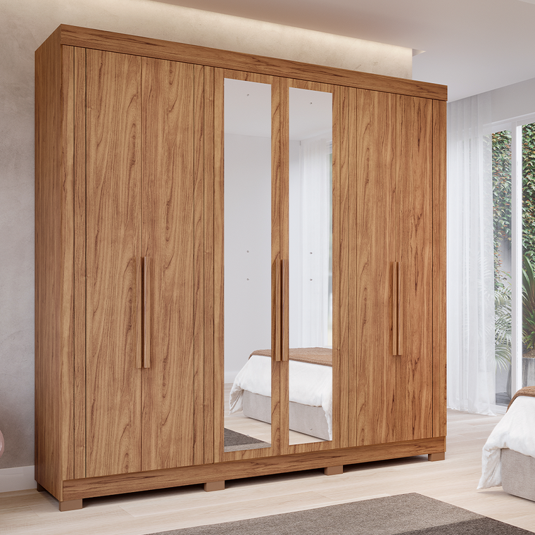 Roupeiro 6P Cecilia Com Kit 4 Espelhos E Kit 8 Pes Retangular Menor Cinamomo Panan