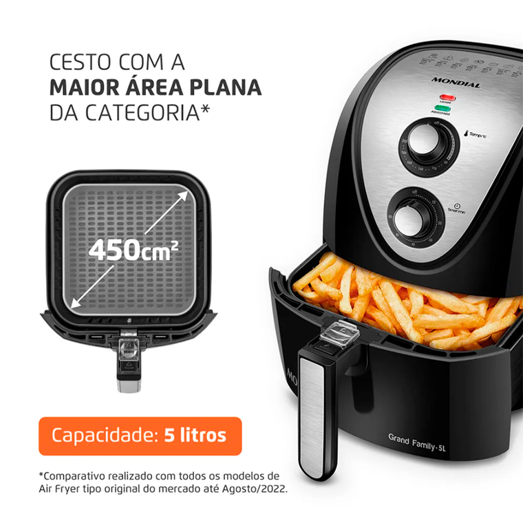 Air Frayer 5L Grand Family AFN-50BI com Time 1900W Preto/Inox Mondial