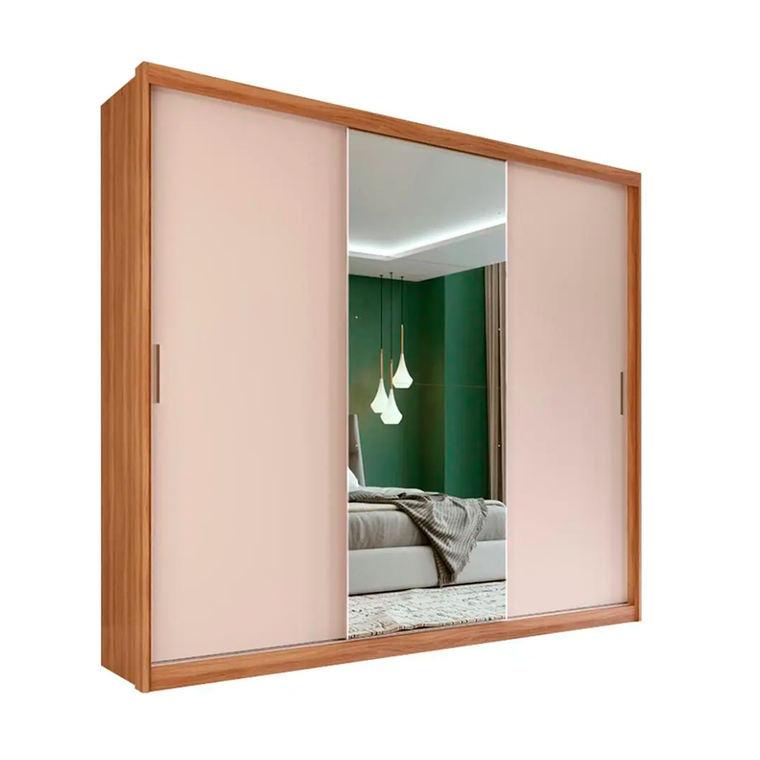 Roupeiro Casal 3  Portas 4 Gavetas 5 Prateleiras Dalila com 1Porta com Espelho com Pé Cinamon/Off White Demobile 