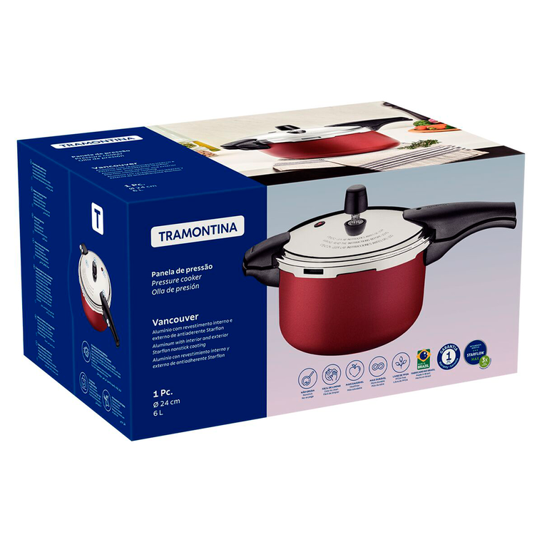 Panela de Pressão 6,0L 24 cm Vancouver Vermelha 20592724 Tramontina