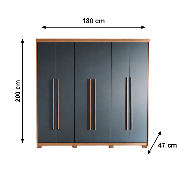 Roupeiro Hawaii 6 Portas com Pés Naturale/Grafite Rufato