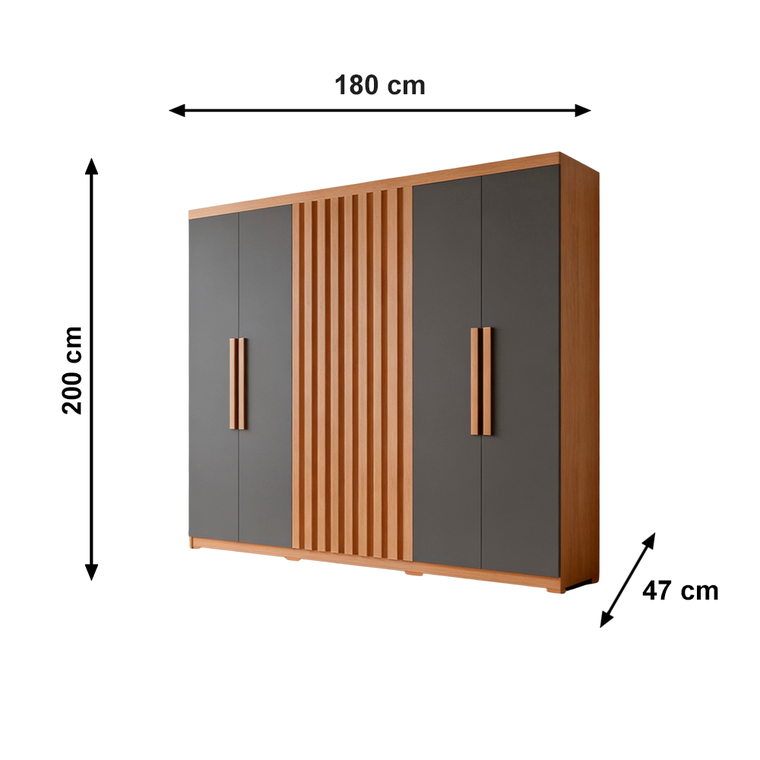 Roupeiro Cairo 6P C/Pes Nature Grafite Rufato