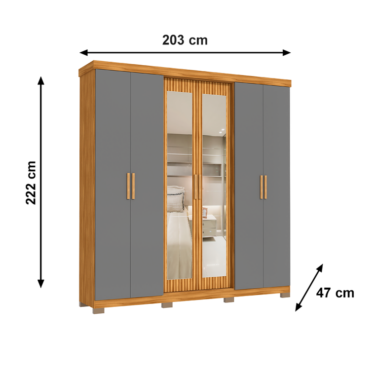 Roupeiro 6 Portas Freijo Grafite Argos Avelan