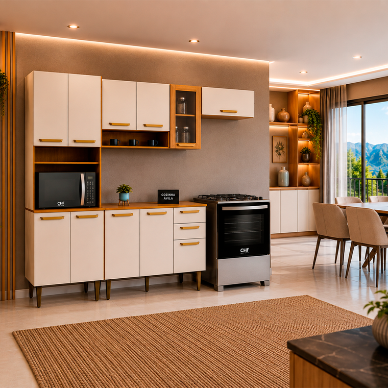 Cozinha Avila 4 Peças Cinamomo Off White Acetinado Chf Moveis