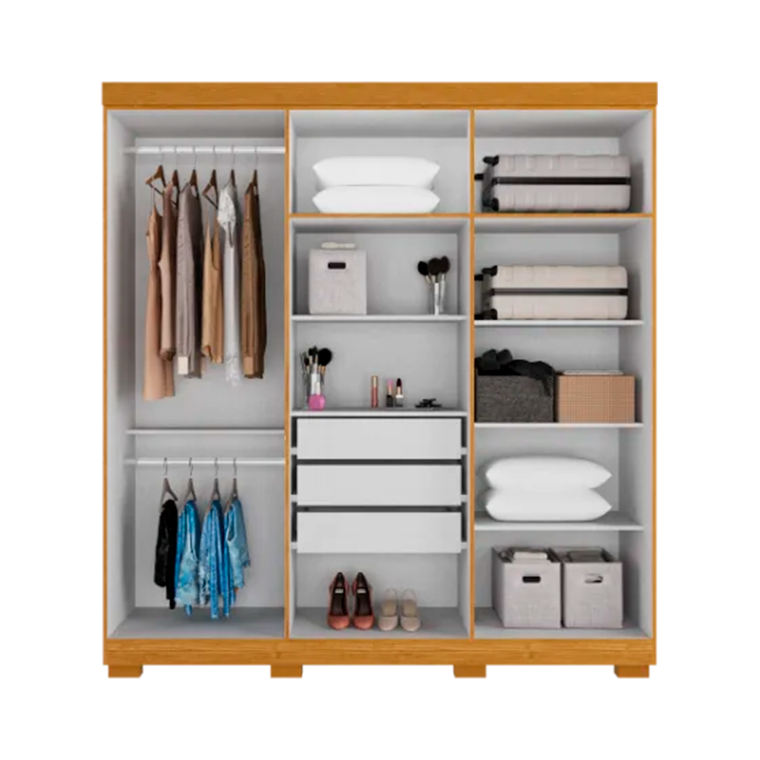 Roupeiro Agata 6 Portas com Espelho Cinamomo/Off WHite ACP Moveis